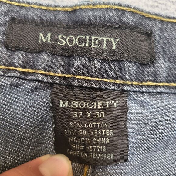 M. Society Jeans Mens 32x30 Blue Straight Leg Distressed Denim - Picture 3 of 12